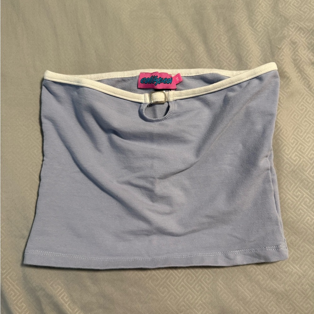 Edikted Light Blue Tube Top with White Trim